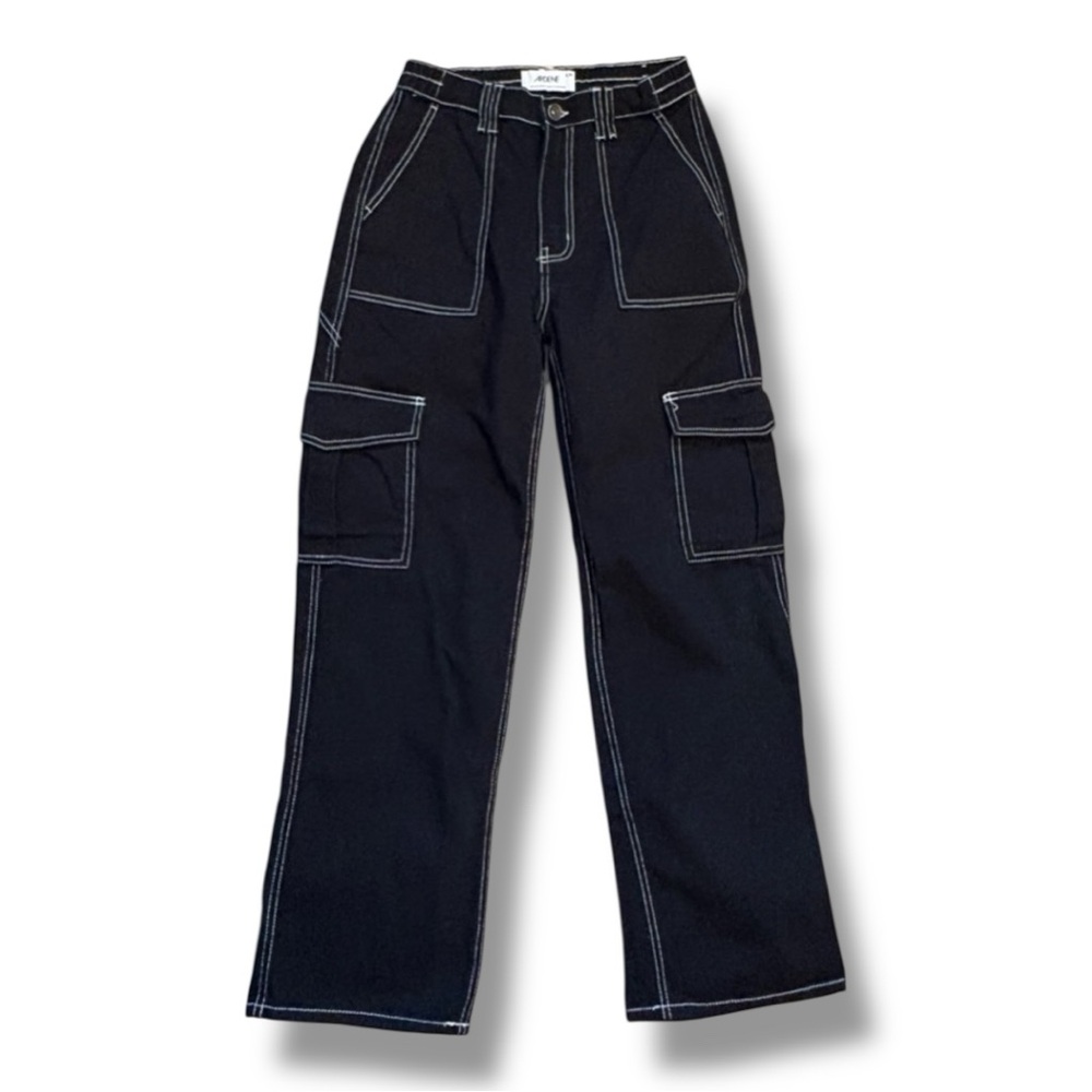 Ardene Cargo Utility Denim Wide Leg High Waist 90s Skater Jeans Size Small - Picture 3 of 14